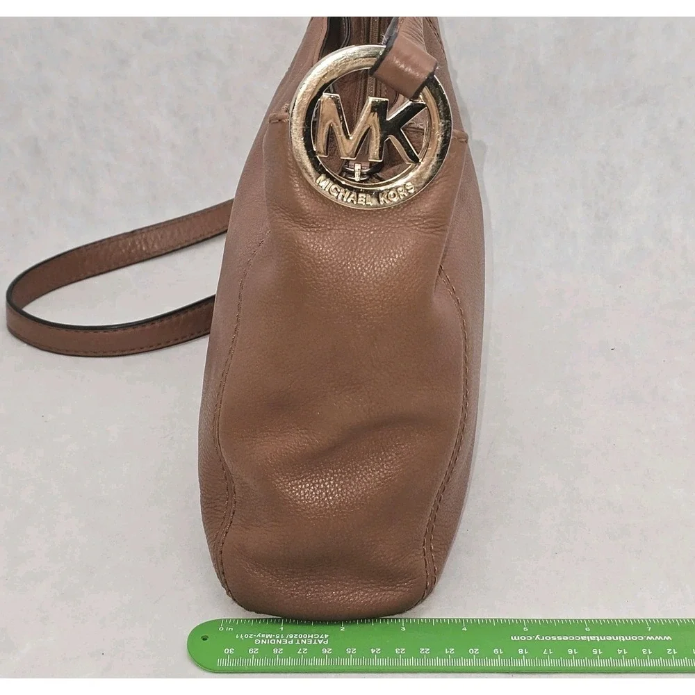 Michael Kors Fulton Crossbody Bag Pebbled Leather Luggage Tan Gold Hardware